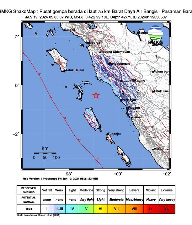 Update! Gempa 4,8 M (Magnitudo) Guncang Air Bangis Pasaman Barat