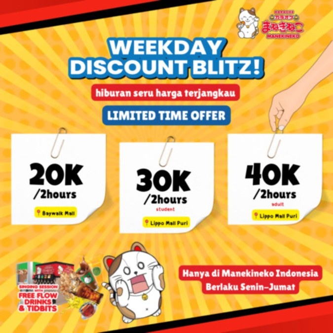 Karaoke Manekineko mengadakan promosi Weekday Discount Blitz