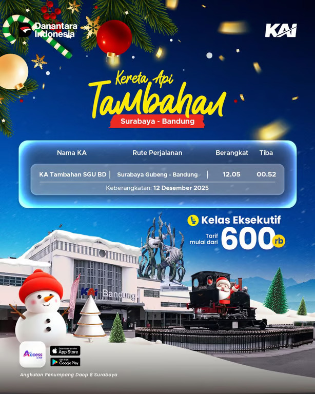 KAI Daop 8 Surabaya Operasikan Kereta Api Tambahan Surabaya–Bandung untuk Penuhi Kebutuhan Mobilitas 