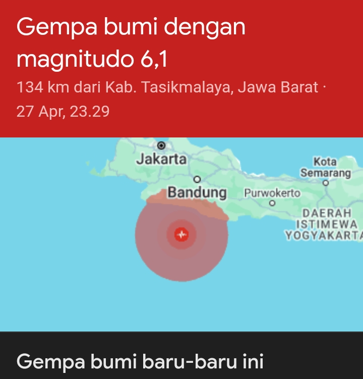 Gempa lagi di Jawa Barat !!! BMKG menenangkan dengan klaim tidak akan ada tsunami menyusul 