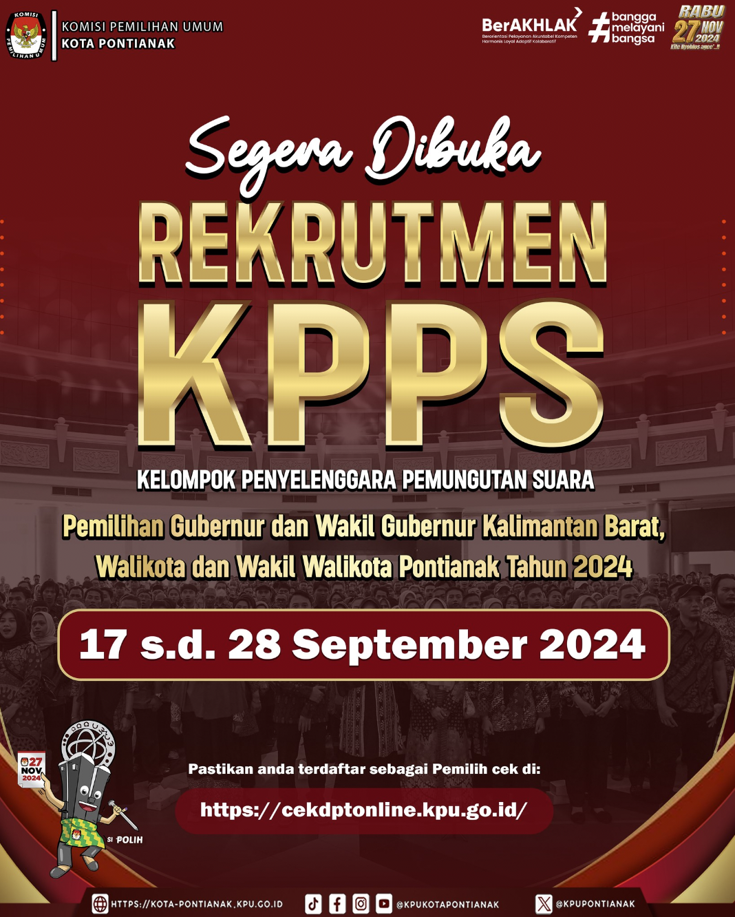 KPU Kota Pontianak Open Rekrutmen KPPS, Ini Syarat dan Tahapannya!