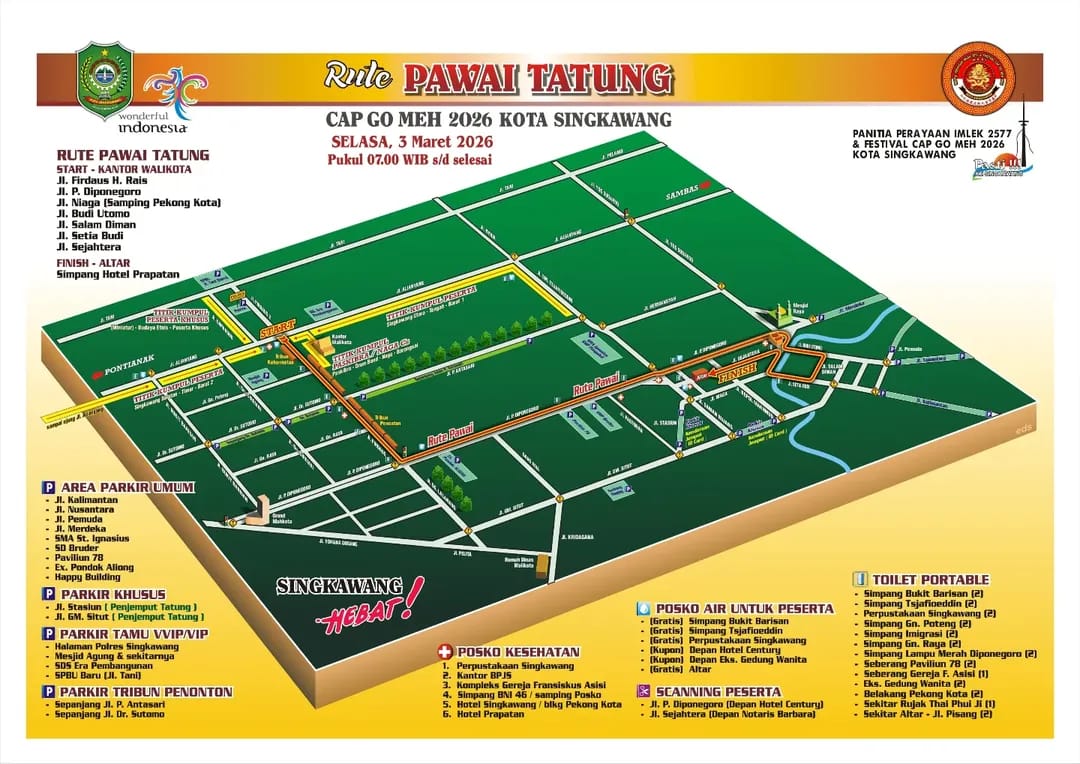 Jadwal dan Rute Pawai Tatung Cap Go Meh Singkawang 2026