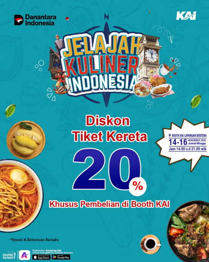 Meriahkan Jelajah Kuliner Indonesia 2025, KAI Sumut Hadirkan Diskon 20 Persen untuk Tiket Kereta Eksekutif 