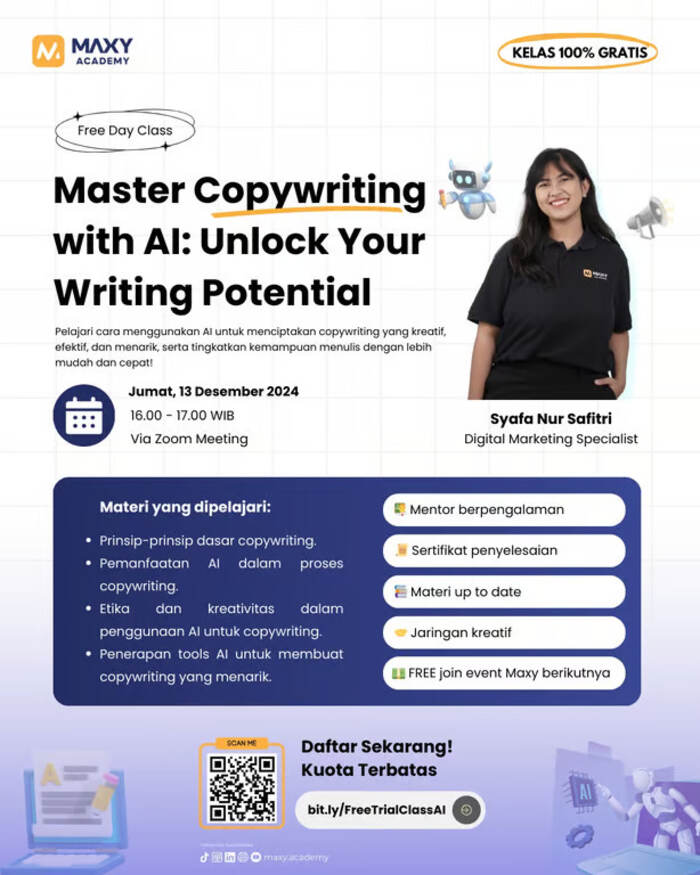 Mengulas Tips dan Trik Copywriting Dengan AI, Maxy Academy Mengundang Digital Marketing Spesialis Dalam Freeda