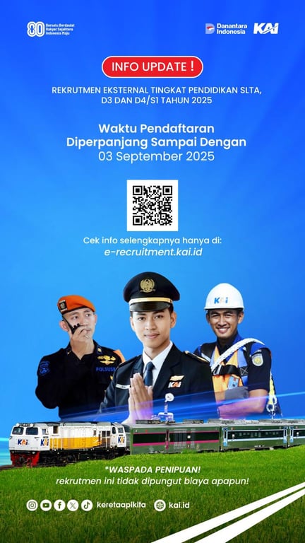 Tingginya Antusias Masyarakat, KAI Perpanjang Rekrutmen Eksternal 2025 Hingga 3 September