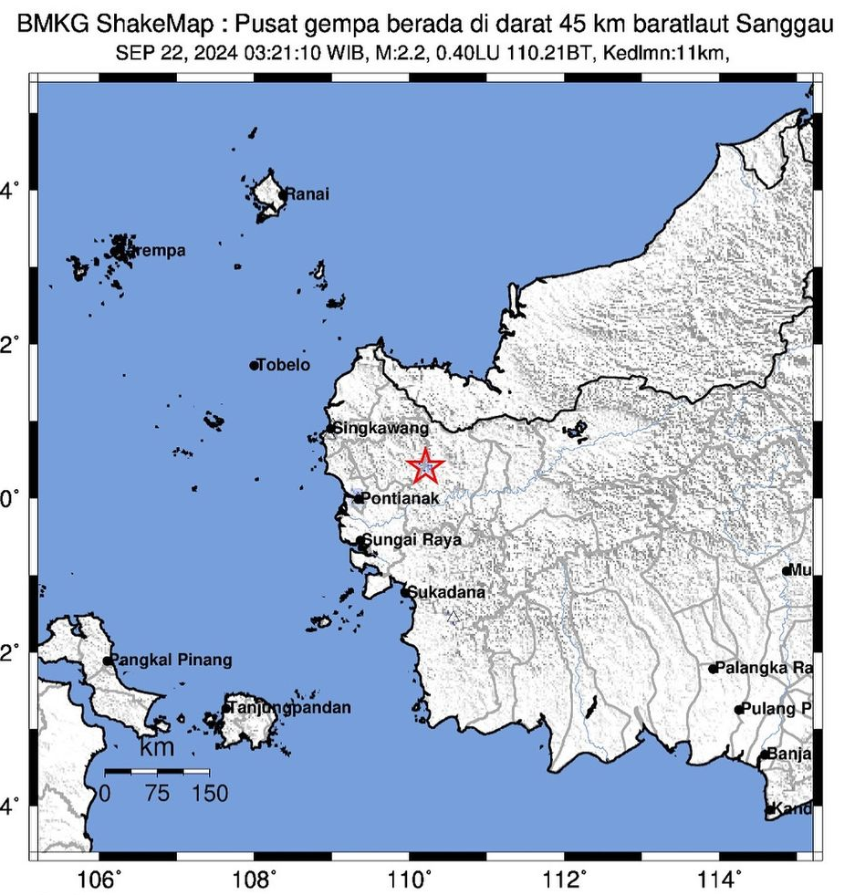 Gempa Bumi Tektonik M=2.2 di Wilayah Kabupaten Sanggau, Warga Dihimbau Untuk Tetap Tenang