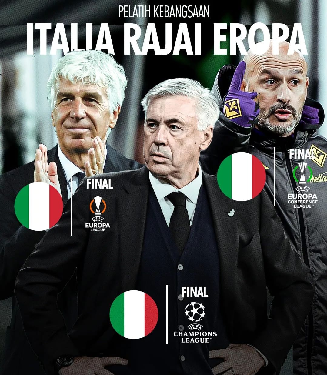 3 Pelatih Berkebangsaan Italia Kuasai Eropa