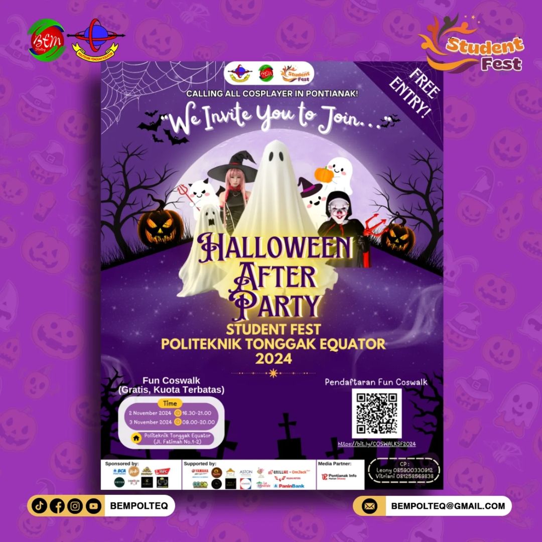 Digelar 3 November, Yok Ikut Cosplay dan FUN Coswalk Halloween After Party Polteq Pontianak 2024