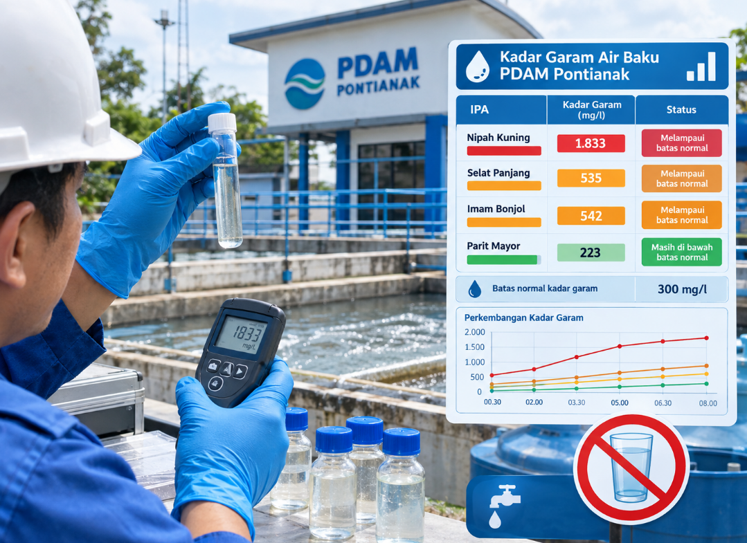 PDAM Pontianak Update Kadar Garam Air Baku Hari Selasa, 27 Oktober 2026