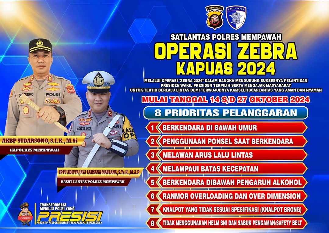 Wujudkan Kamseltibcarlantas, Polres Mempawah Gelar Operasi Zebra Kapuas 2024