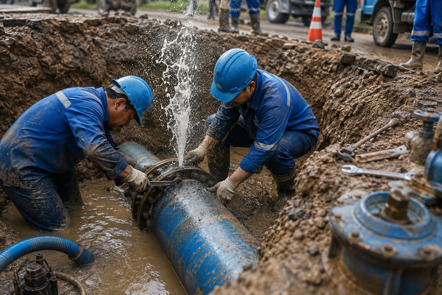 Perumda Tirta Khatulistiwa Perbaiki Pipa Bocor PVC 300 MM di Jalan Budi Utomo