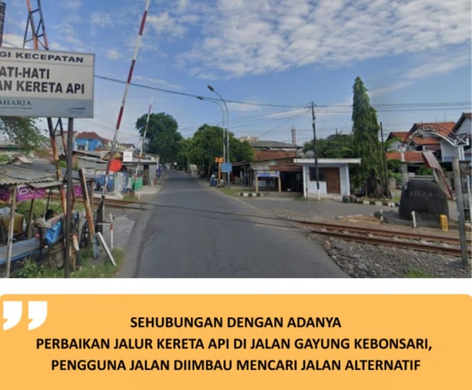 Perbaikan Perlintasan Sebidang JPL 10 Jalan Kebonsari & JPL 26 Jalan Kalijaten, Pengendara Supaya Antisipasi