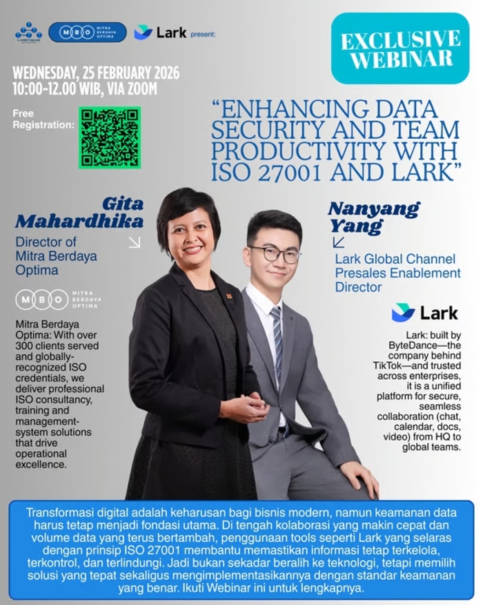 Banyak Startup Sudah Digital, Tapi Data Belum Aman: Partner Lark dari ByteDance, Langit Kreasi Soroti ISO 2700