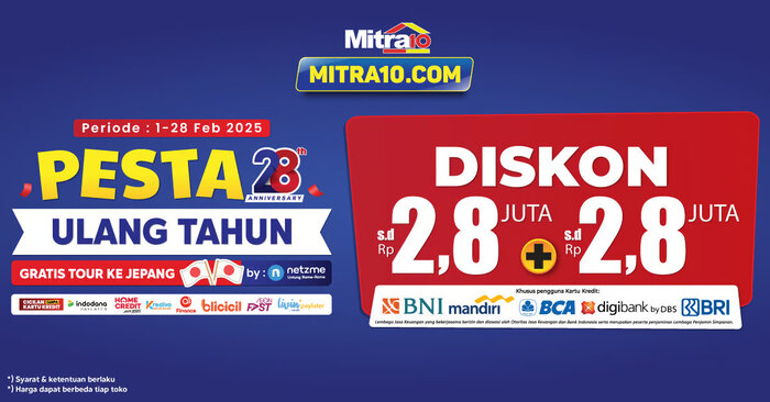 Promo Spesial Anniversary Mitra10 ke-28, Diskon dan Cashback Hingga Rp 2,8 Juta, Buruan Cek!