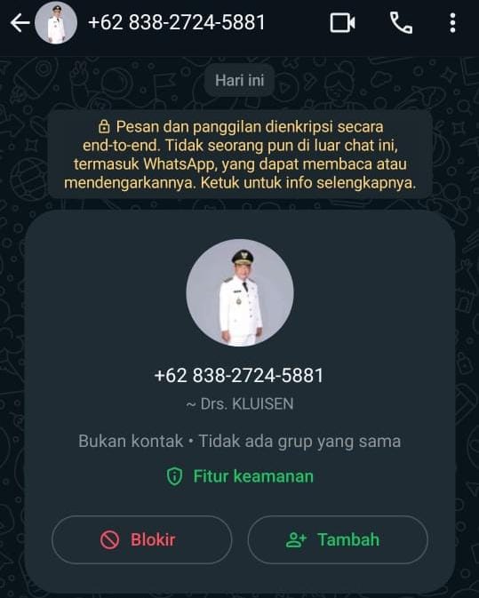 Nama dan Foto Wakil Bupati Melawi Kluisen, Dicatut Orang Tak Dikenal di Aplikasi WhatsApp 