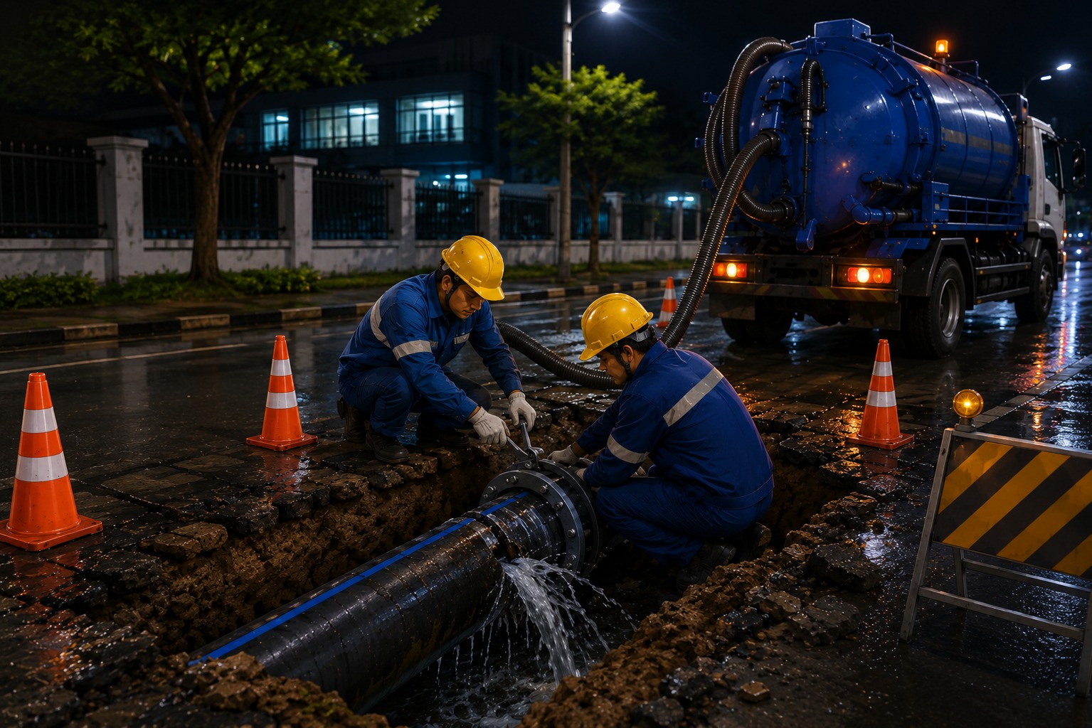 Perumda Tirta Khatulistiwa Lakukan Perbaikan Pipa Bocor PVC 600 MM di Jalan Perdana