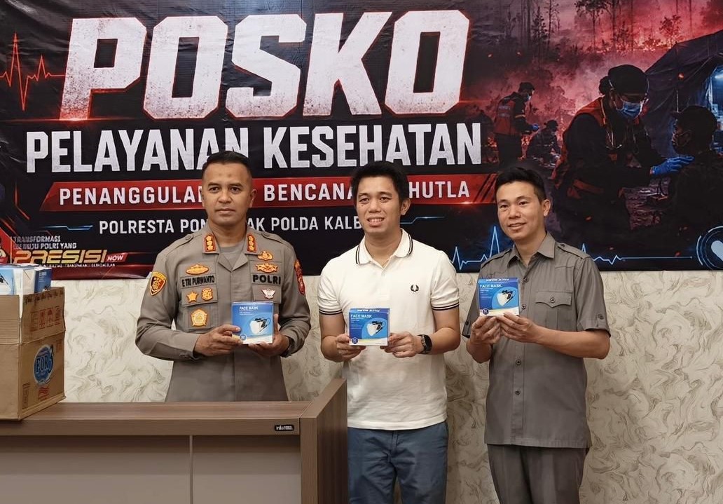 Gandeng HFX Group, Polresta Pontianak Salurkan 100.000 Masker Tekan Dampak Karhutla di Kota Pontianak