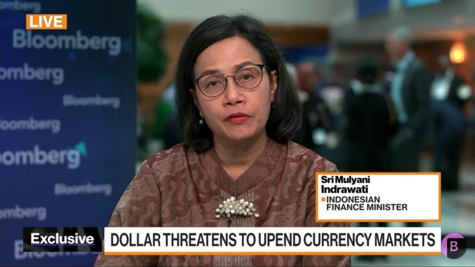 Menteri Keuangan Sri Mulyani menjadi narasumber di Bloomberg US membahas terkait melemahnya Rupiah