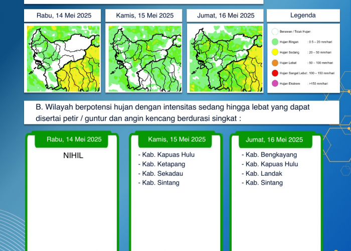 BMKG Kalimantan Barat Keluarkan Peringatan Dini Cuaca Tiga Hari ke Depan, 14-16 Mei 2025