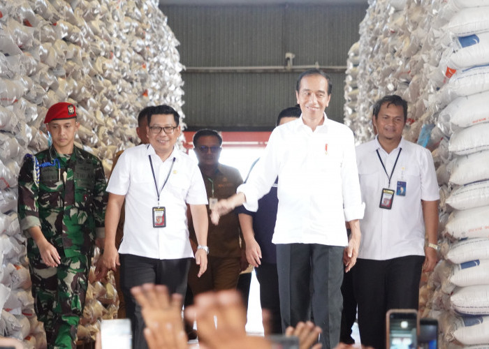 Presiden Jokowi Meninjau Stok Pangan dan Banpang di Gudang Perum Bulog Paceda