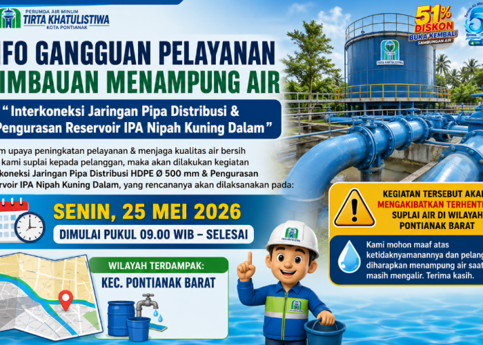 PDAM Informasikan Gangguan Pelayanan Air di Pontianak Barat 25 Mei 2026