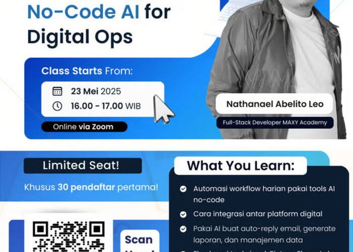Maxy Academy Siap Gelar “AI No-Code”, Kelas Gratis Membangun Otomatisasi Kerja Tanpa Coding