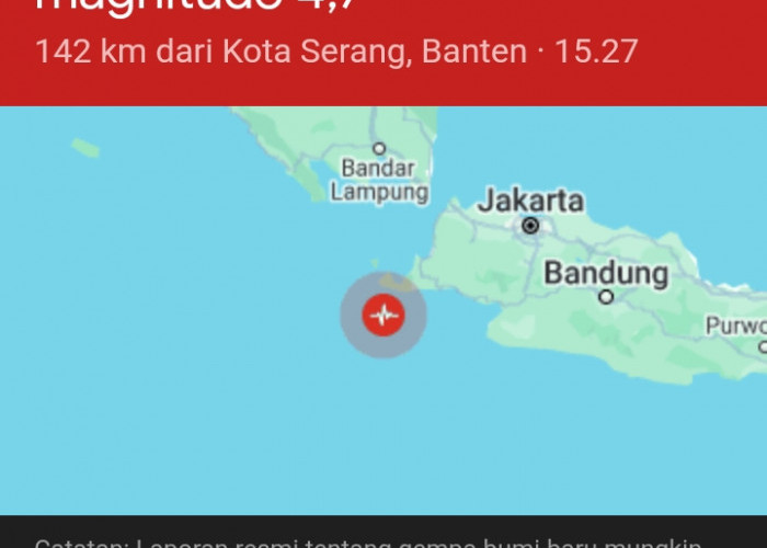 Gempa terbaru di Banten, telah mencapai magnitudo 4.8 skala Richter