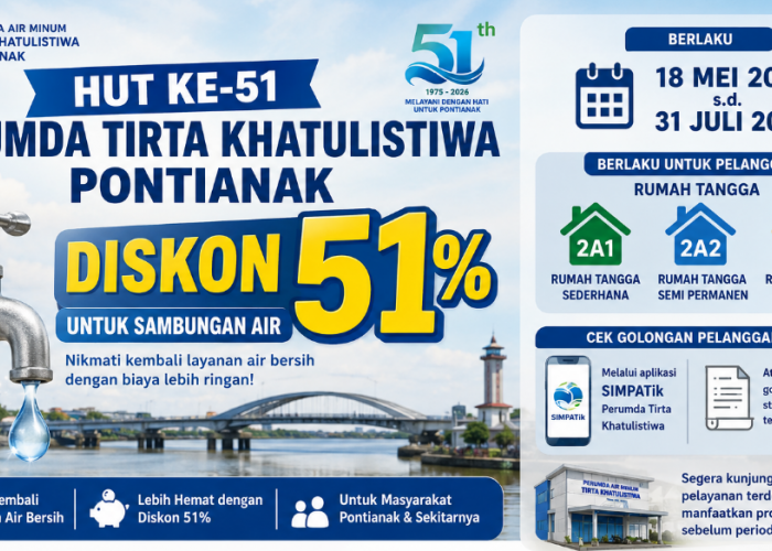 HUT ke-51 Perumda Tirta Khatulistiwa Pontianak, Diskon 51 Persen untuk Sambungan Air