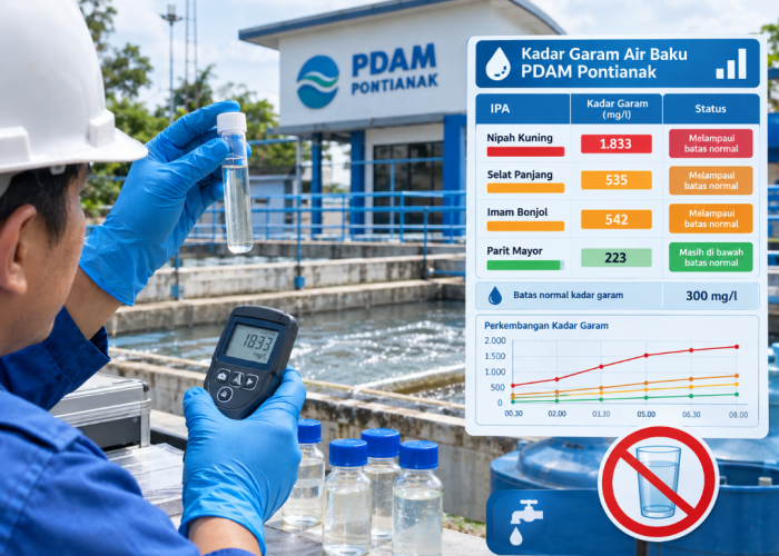 PDAM Pontianak Update Kadar Garam Air Baku Hari Selasa, 27 Oktober 2026