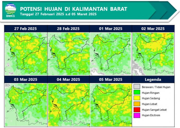 BMKG Rilis Potensi Hujan Harian di Kalimantan Barat Seminggu ke Depan, 27 Februari - 5 Maret 2025