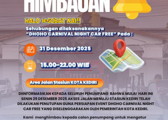 Hindari Macet Malam Pergantian Tahun, Penumpang KA dari Kediri Diminta Datang Lebih Awal