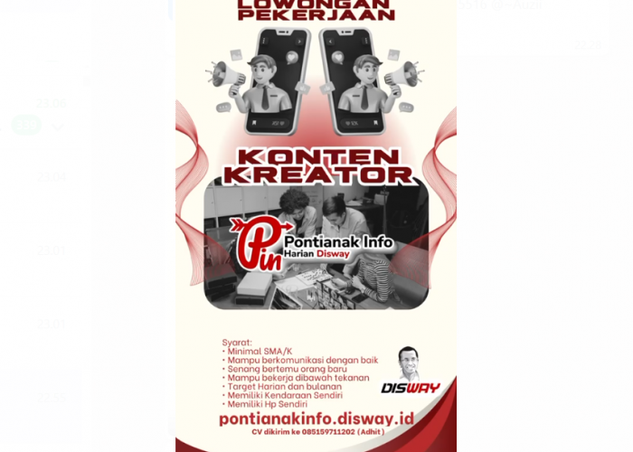 Disway Kalbar Buka Loker Konten Kreator, Walk-in Interview 26 Agustus Pukul 15.00-17.00 WIB di Rumangsa Kopi