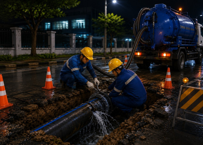Perumda Tirta Khatulistiwa Lakukan Perbaikan Pipa Bocor PVC 600 MM di Jalan Perdana